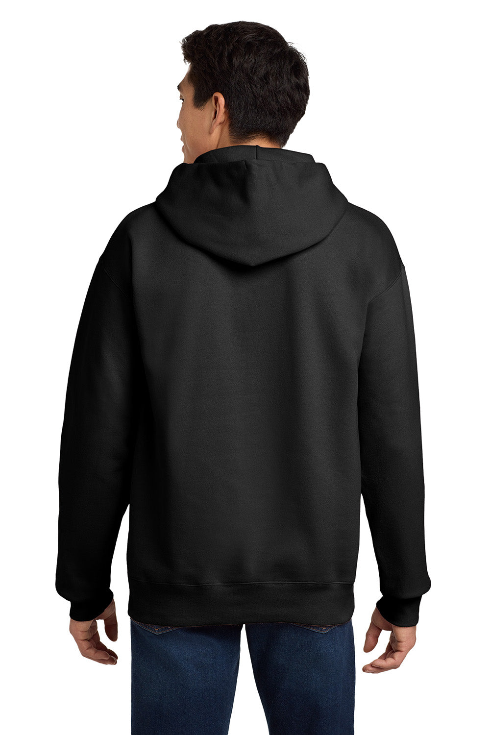 Hanes F170 Mens Ultimate Cotton PrintPro XP Pill Resistant Hooded Sweatshirt Hoodie w/ Pouch Pocket Black Model Back