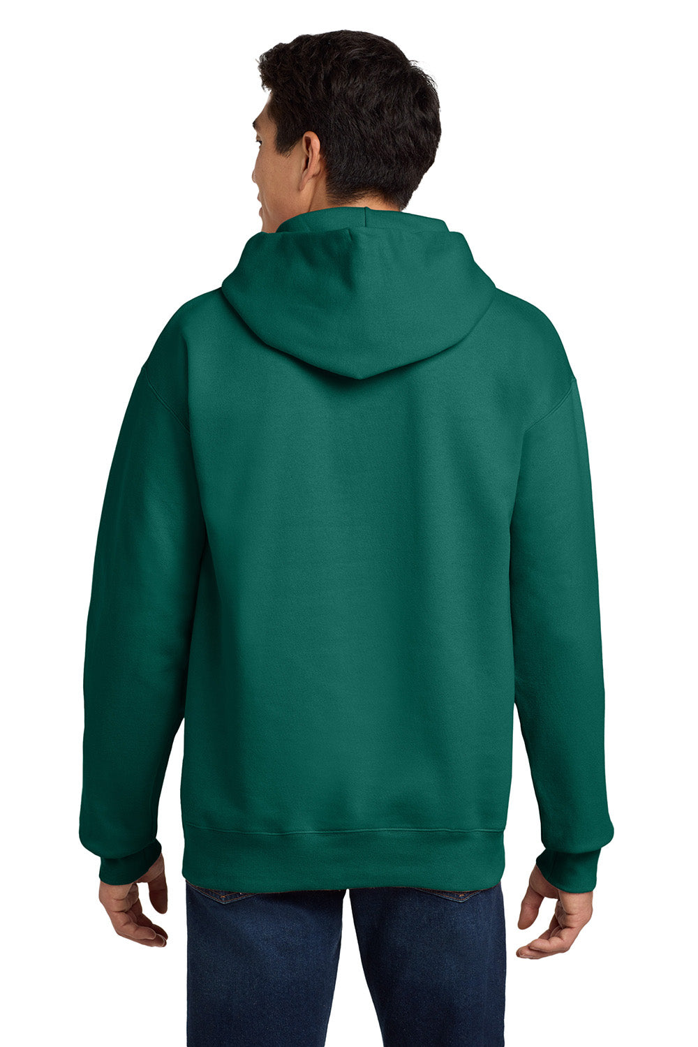 Hanes F170 Mens Ultimate Cotton PrintPro XP Pill Resistant Hooded Sweatshirt Hoodie w/ Pouch Pocket Cactus Green Model Back