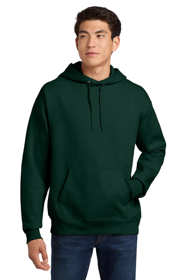 Hanes F170 Mens Ultimate Cotton PrintPro XP Pill Resistant Hooded Sweatshirt Hoodie w/ Pouch Pocket Deep Forest Green Model Front