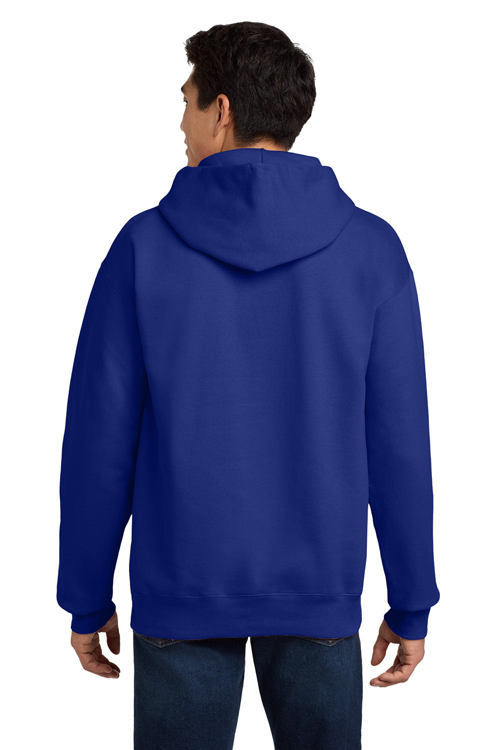 Hanes F170 Mens Ultimate Cotton PrintPro XP Pill Resistant Hooded Sweatshirt Hoodie w/ Pouch Pocket Deep Royal Blue Model Back