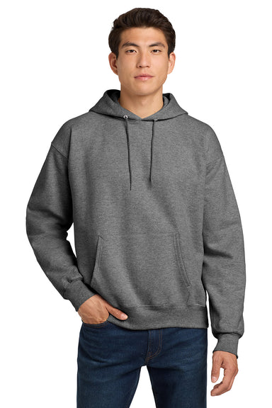 Hanes F170 Mens Ultimate Cotton PrintPro XP Pill Resistant Hooded Sweatshirt Hoodie w/ Pouch Pocket Light Steel Grey Model Front