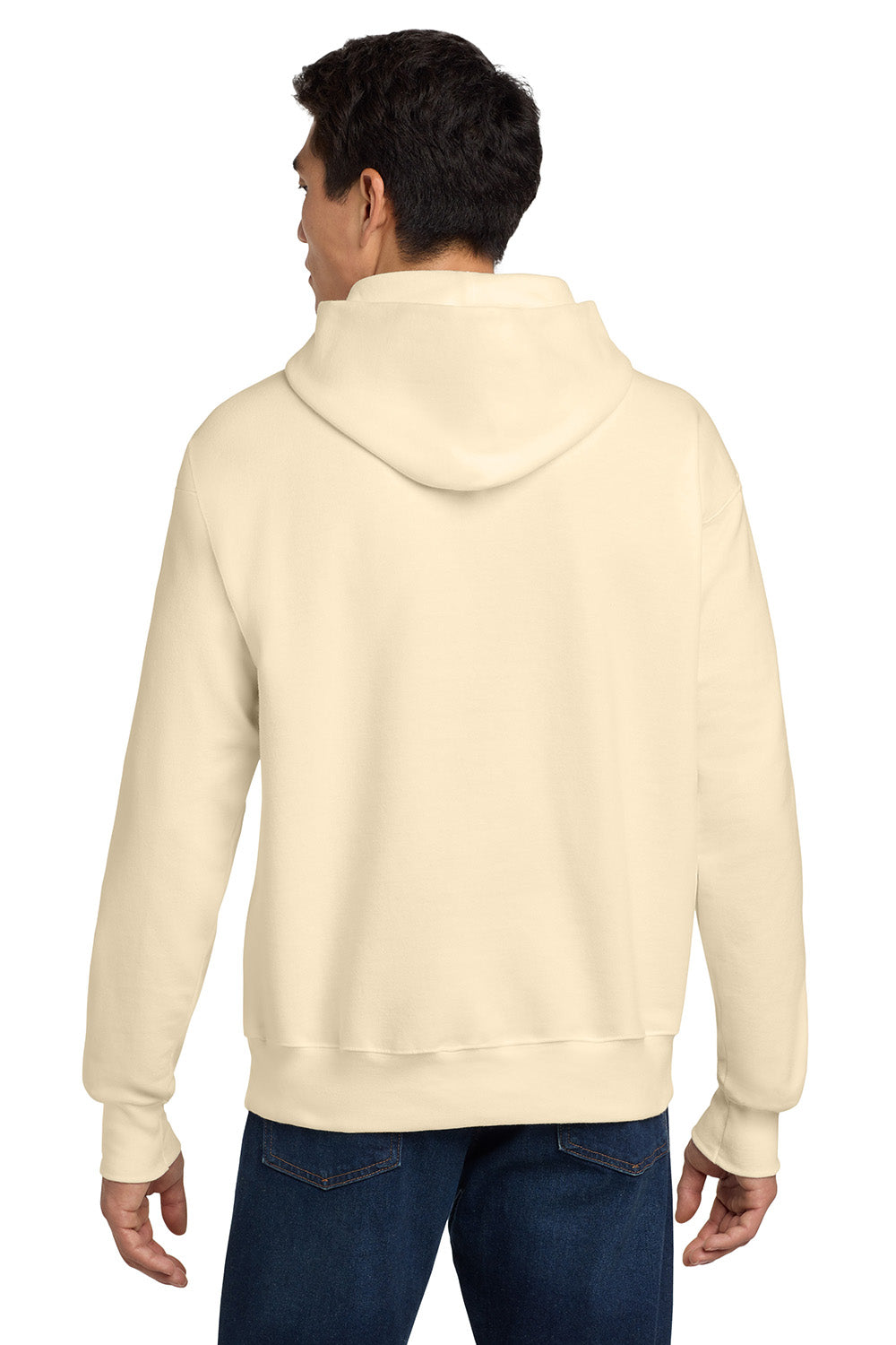 Hanes F170 Mens Ultimate Cotton PrintPro XP Pill Resistant Hooded Sweatshirt Hoodie w/ Pouch Pocket Natural Model Back