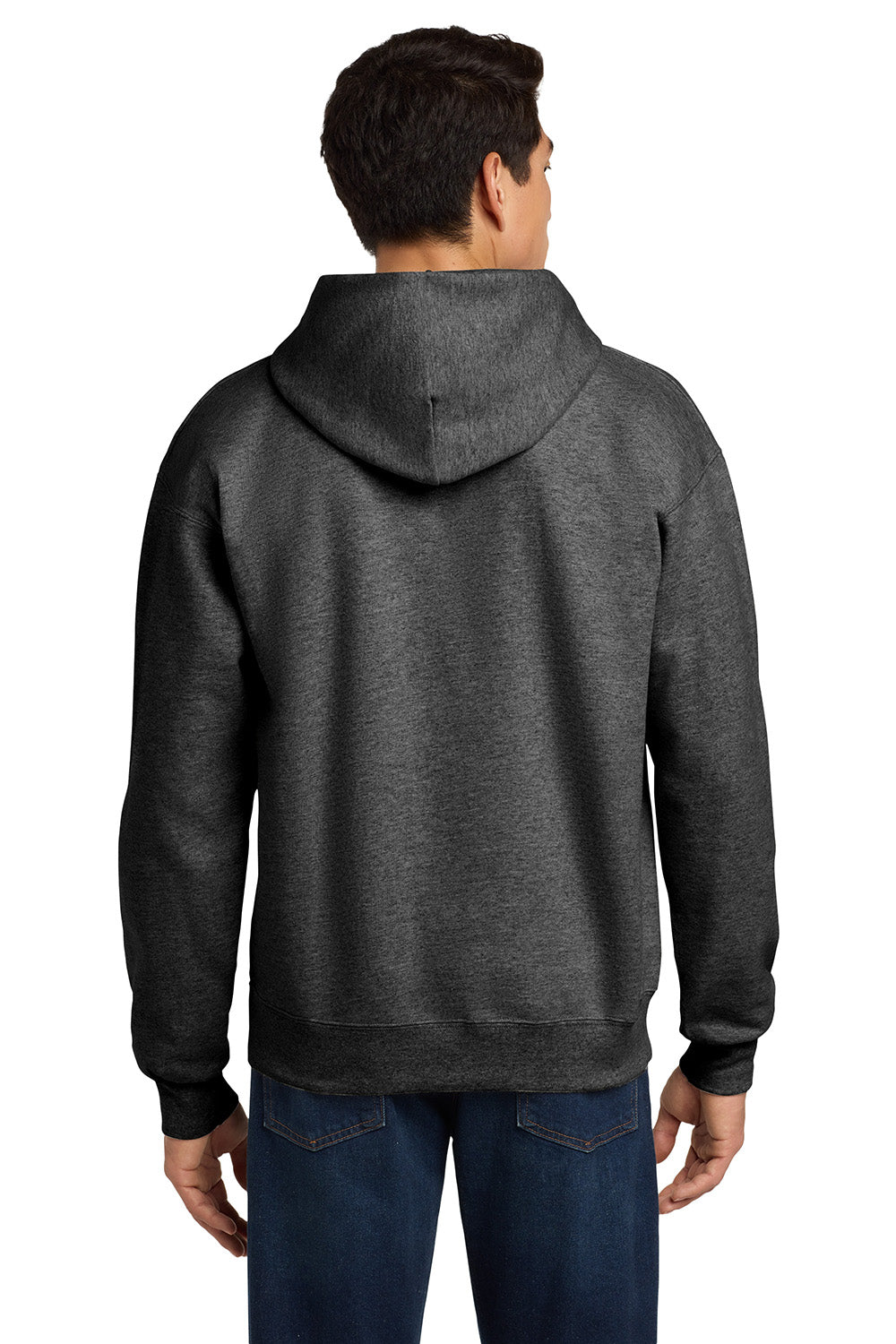 Hanes F170 Mens Ultimate Cotton PrintPro XP Pill Resistant Hooded Sweatshirt Hoodie w/ Pouch Pocket Oxford Grey Model Back