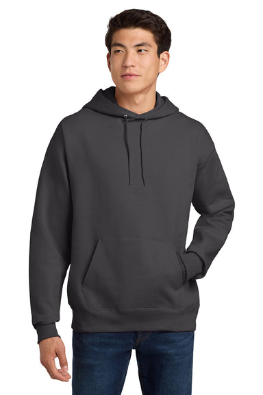 Hanes F170 Mens Ultimate Cotton PrintPro XP Pill Resistant Hooded Sweatshirt Hoodie w/ Pouch Pocket Smoke Grey Model Front