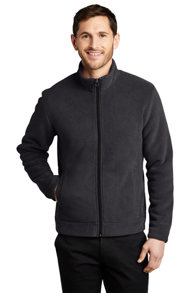 Port Authority F211 Mens Ultra Warm Brushed Fleece Full Zip Jacket Graphite Grey/Deep Black Model Front