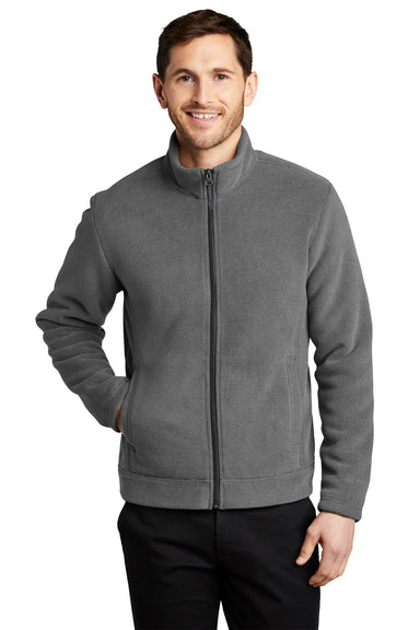 Port Authority F211 Mens Ultra Warm Brushed Fleece Full Zip Jacket Gusty Grey/Sterling Grey Model Front