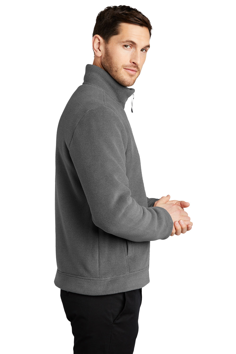 Port Authority F211 Mens Ultra Warm Brushed Fleece Full Zip Jacket Gusty Grey/Sterling Grey Model Side