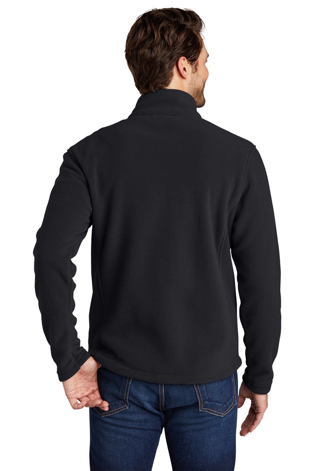 Port Authority F217 Mens Full Zip Fleece Jacket Black Model Back