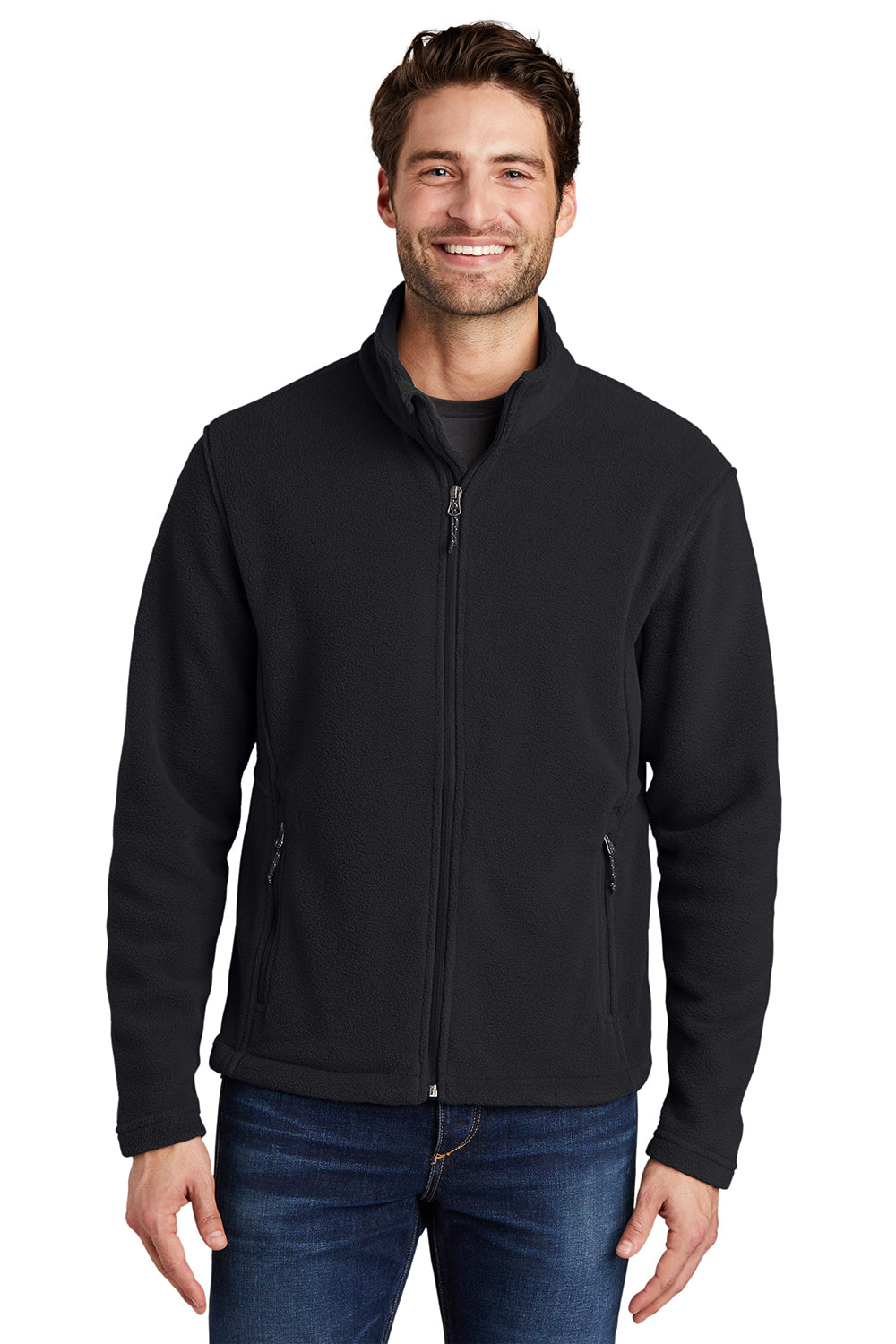 Port Authority F217 Mens Full Zip Fleece Jacket Black Model Front