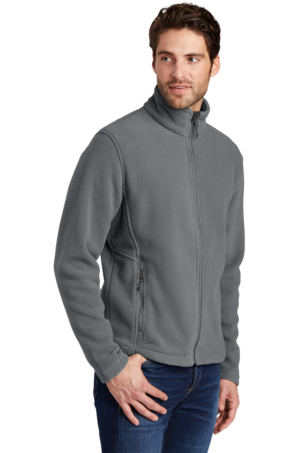 Port Authority F217 Mens Full Zip Fleece Jacket Deep Smoke Grey Model 3q