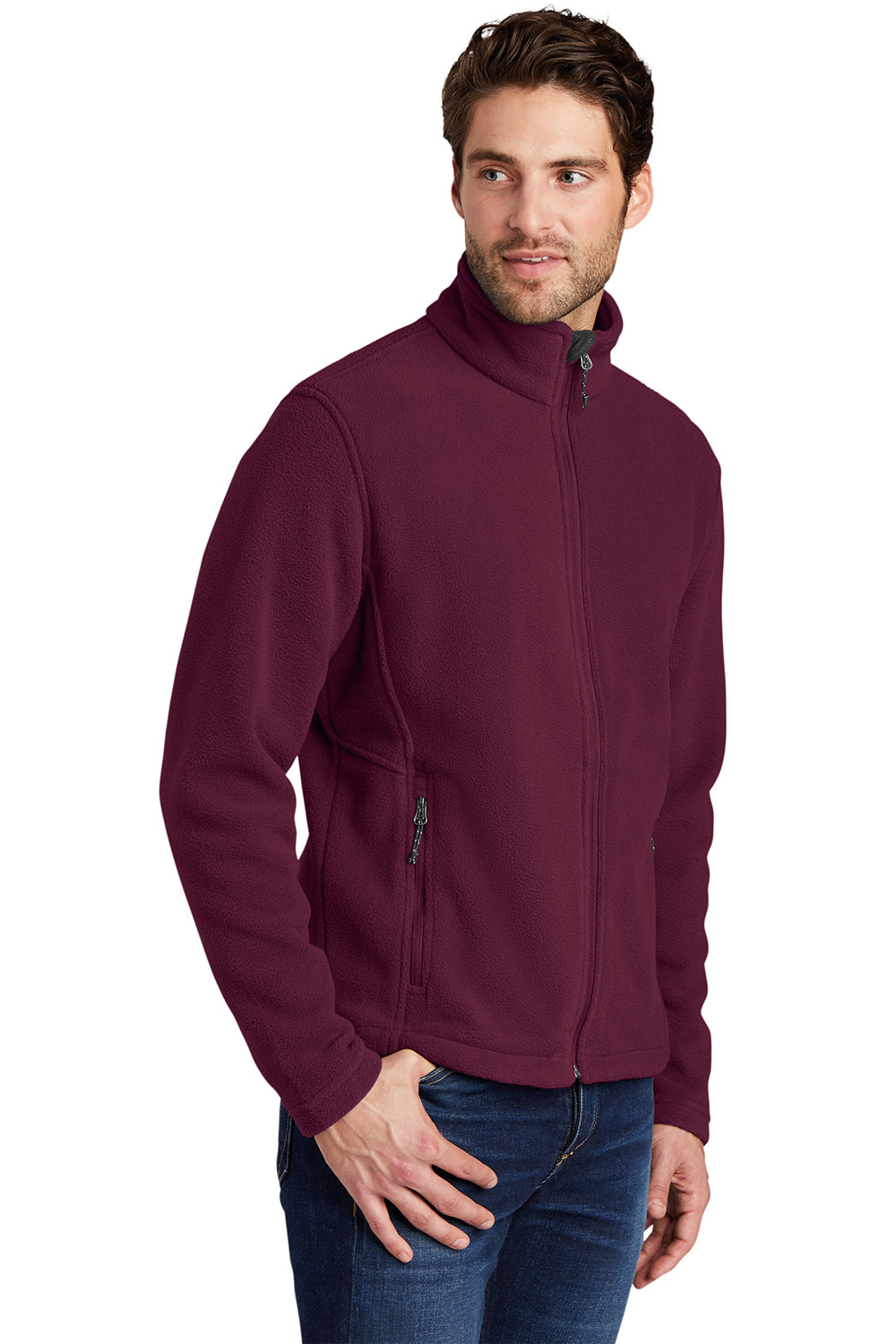 Port Authority F217 Mens Full Zip Fleece Jacket Maroon Model 3q