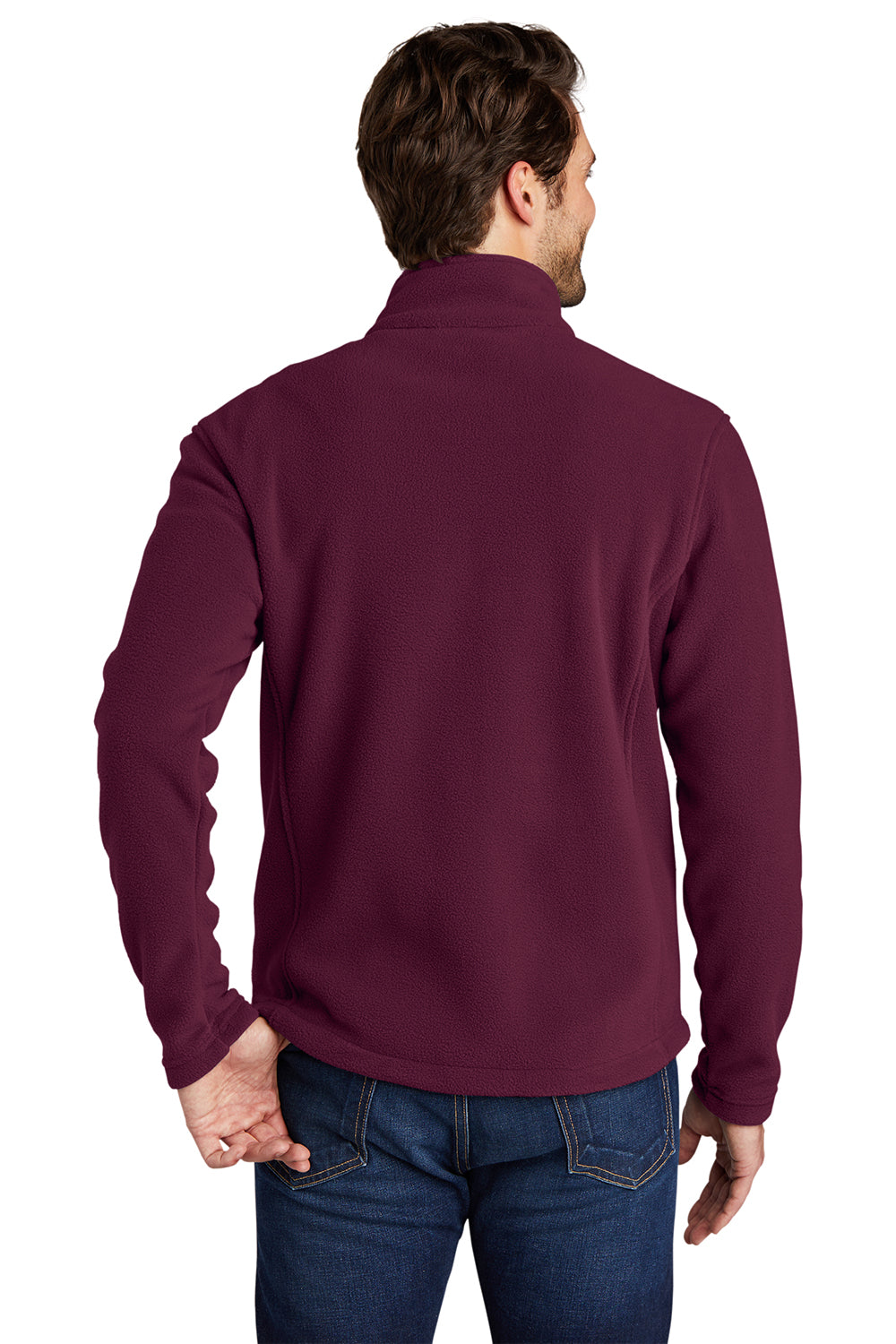 Port Authority F217 Mens Full Zip Fleece Jacket Maroon Model Back