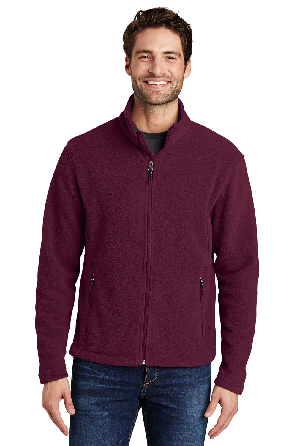 Port Authority F217 Mens Full Zip Fleece Jacket Maroon Model Front