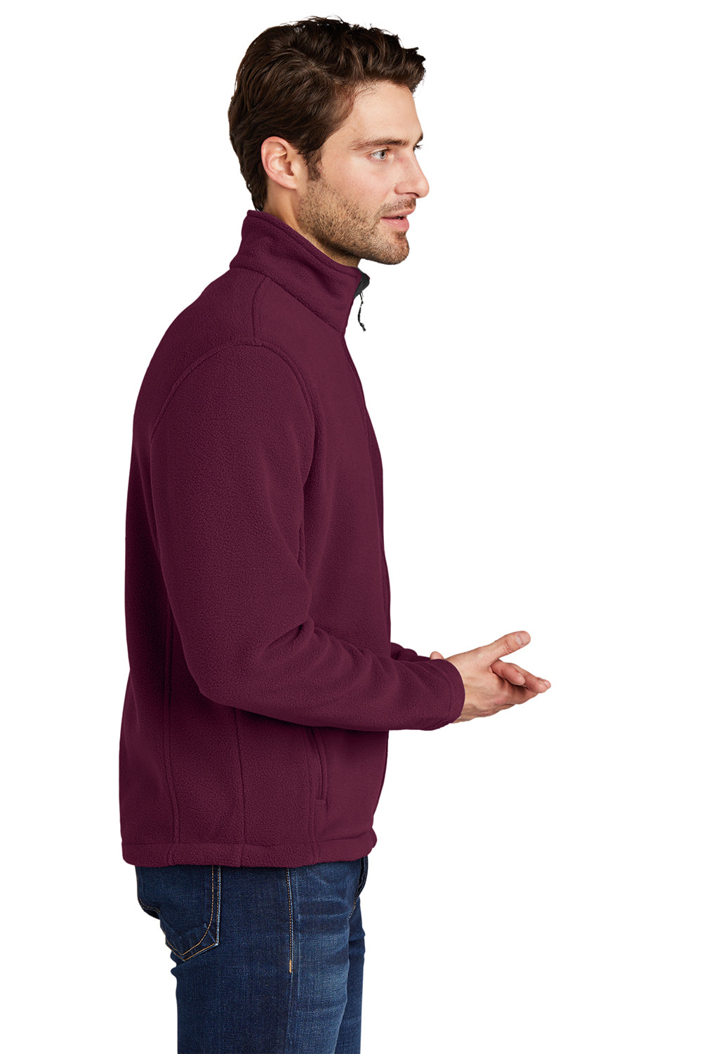 Port Authority F217 Mens Full Zip Fleece Jacket Maroon Model Side