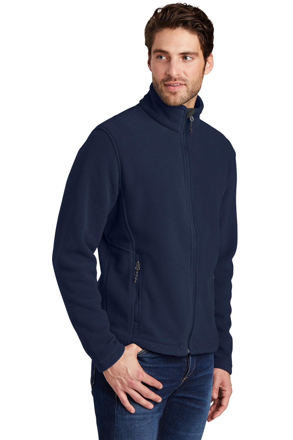 Port Authority F217 Mens Full Zip Fleece Jacket True Navy Blue Model 3q