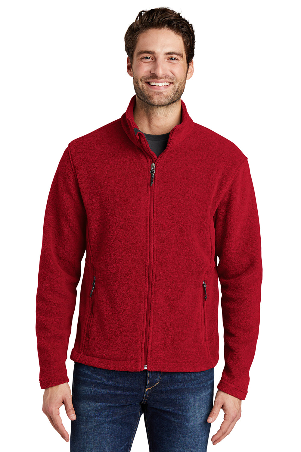 Port Authority F217 Mens Full Zip Fleece Jacket True Red Model Front