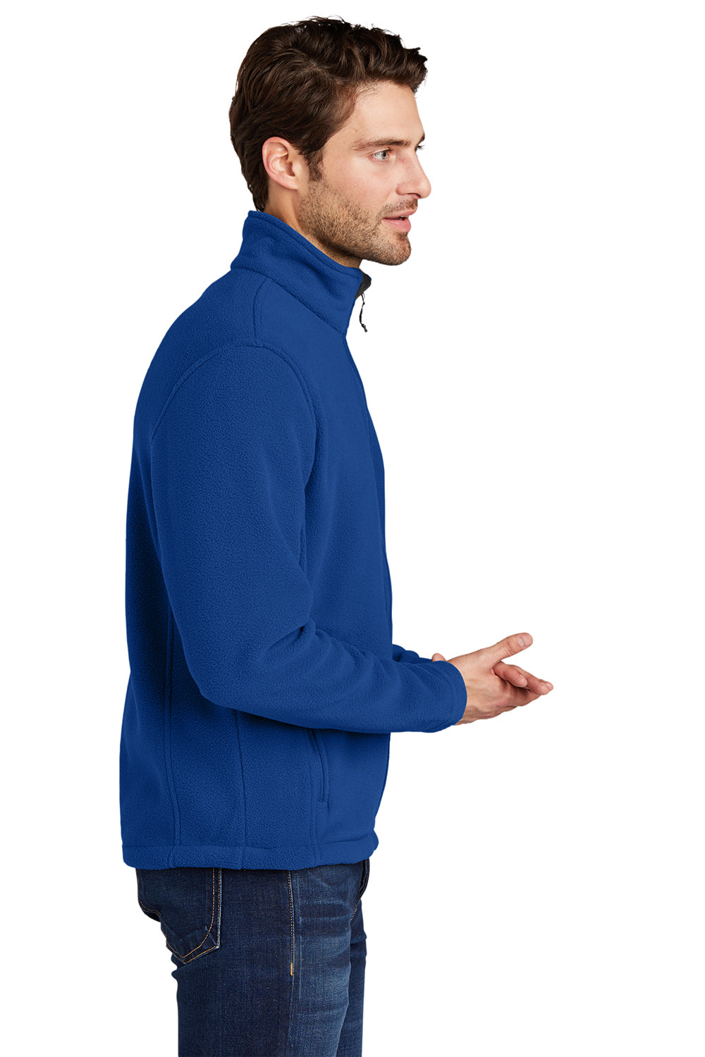 Port Authority F217 Mens Full Zip Fleece Jacket True Royal Blue Model Side