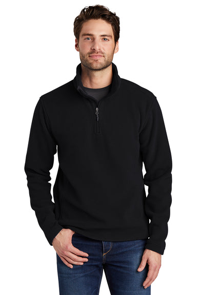 Port Authority F218 Mens Fleece 1/4 Zip Sweatshirt Black Model Front