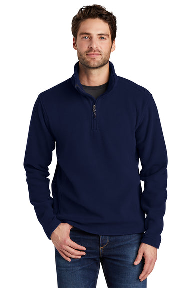 Port Authority F218 Mens Fleece 1/4 Zip Sweatshirt True Navy Blue Model Front