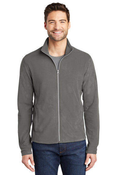 Port Authority F223 Mens Microfleece Pill Resistant Full Zip Jacket Pearl Grey Model Front