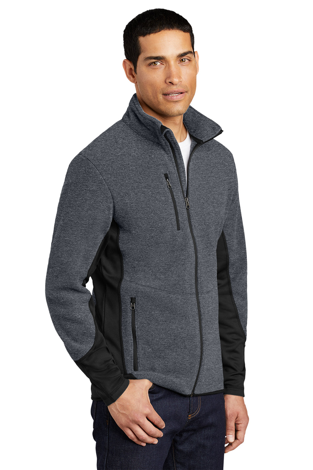 Port Authority F227 Mens R-Tek Pro Pill Resistant Fleece Full Zip Jacket Heather Charcoal Grey/Black Model 3q