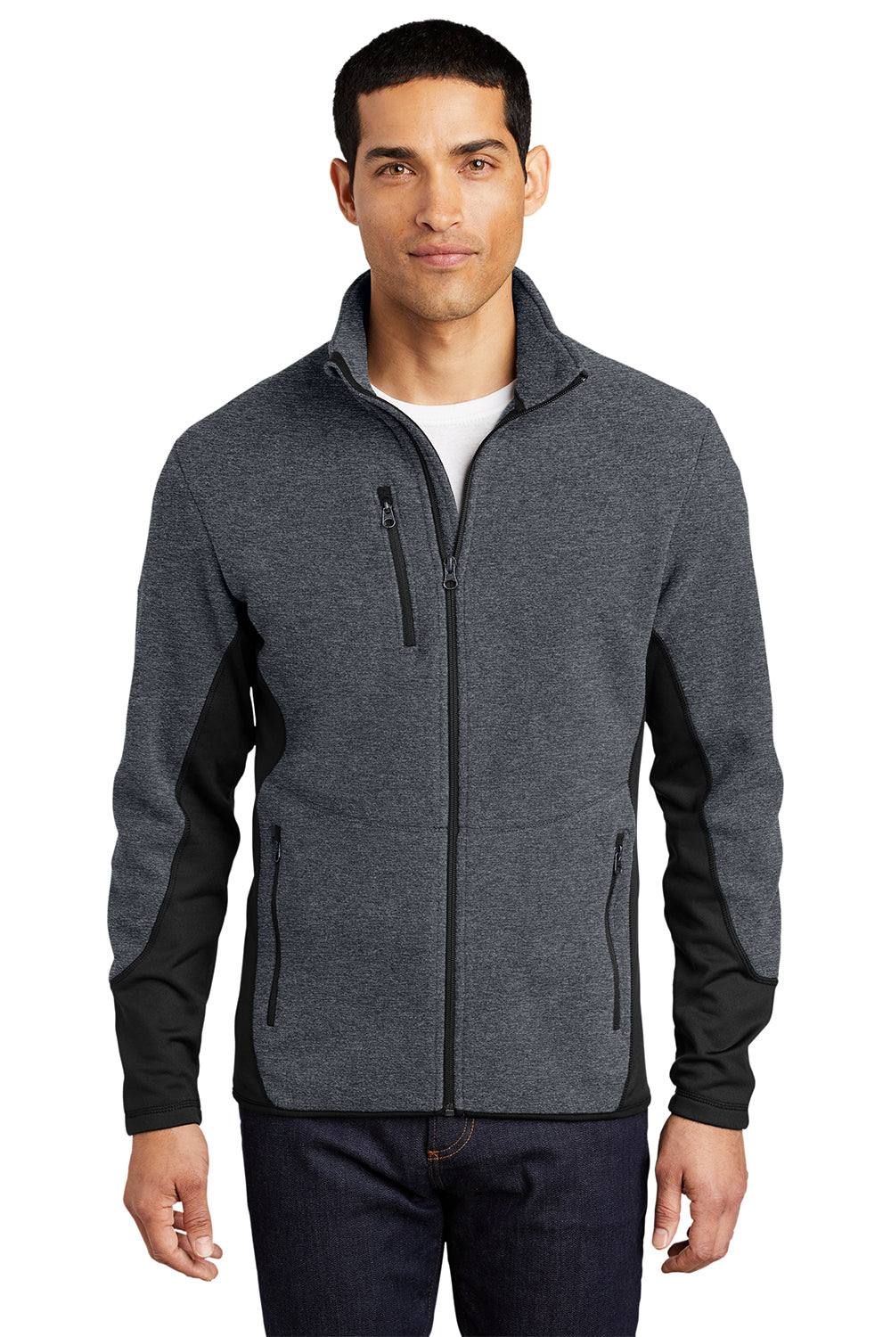 Port Authority F227 Mens R-Tek Pro Pill Resistant Fleece Full Zip Jacket Heather Charcoal Grey/Black Model Front