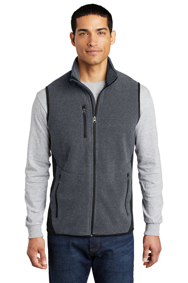 Port Authority F228 Mens R-Tek Pro Pill Resistant Fleece Full Zip Vest Heather Charcoal Grey/Black Model Front