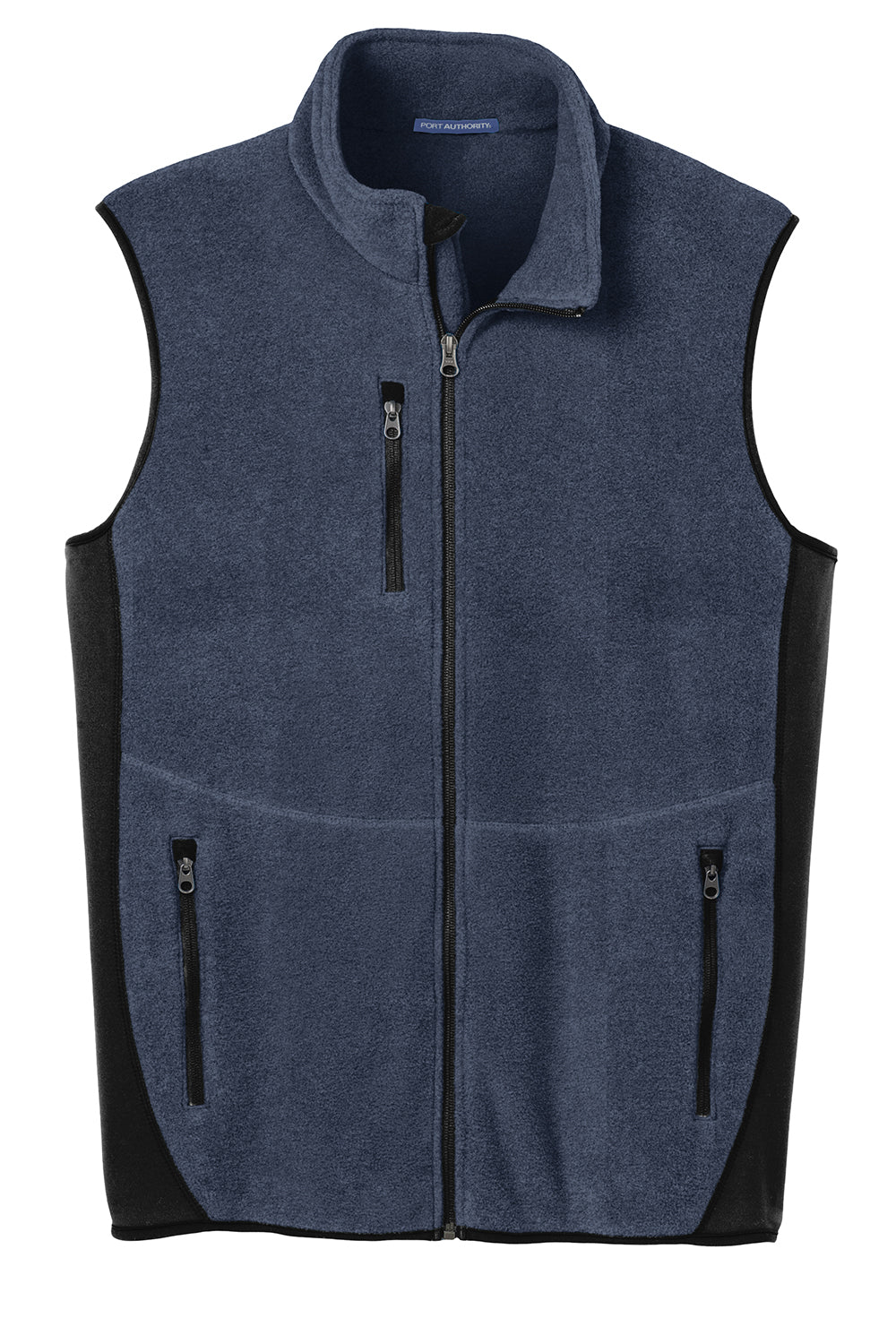 Port Authority F228 Mens R-Tek Pro Pill Resistant Fleece Full Zip Vest Heather Navy Blue/Black Flat Front