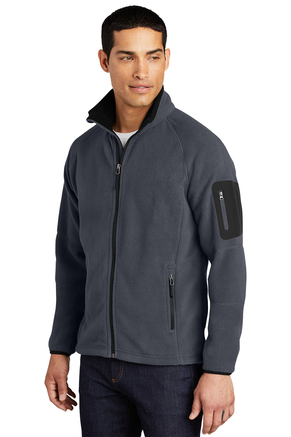 Port Authority F229 Mens Full Zip Fleece Jacket Battleship Grey/Black Model 3q