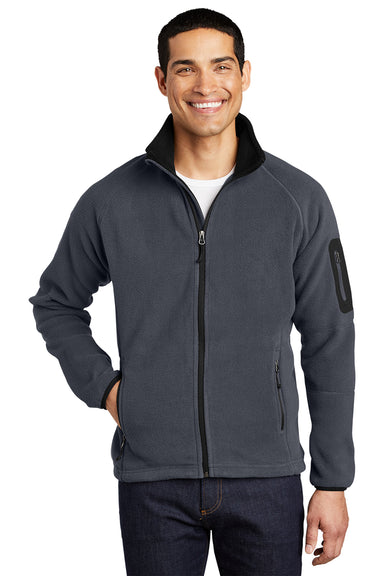 Port Authority F229 Mens Full Zip Fleece Jacket Battleship Grey/Black Model Front