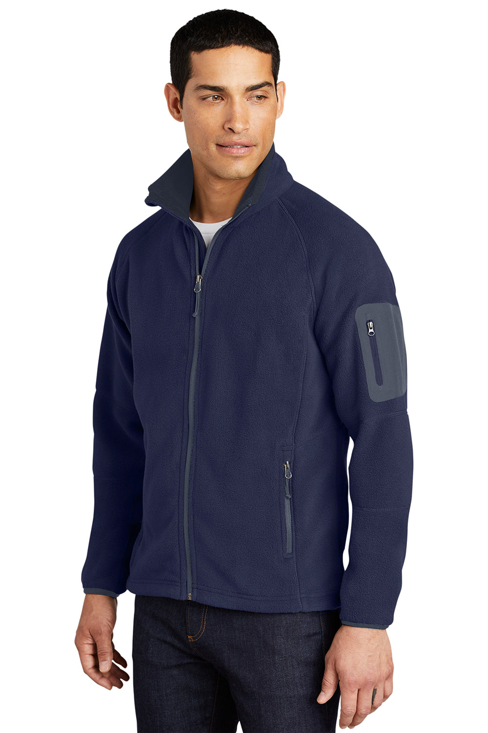 Port Authority F229 Mens Full Zip Fleece Jacket Navy Blue/Battleship Grey Model 3q