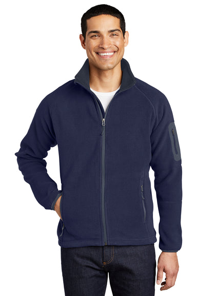 Port Authority F229 Mens Full Zip Fleece Jacket Navy Blue/Battleship Grey Model Front