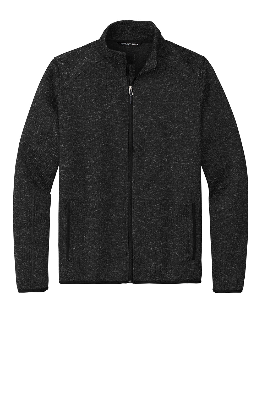 Port Authority F232 Mens Full Zip Sweater Fleece Jacket Heather Black Flat Front