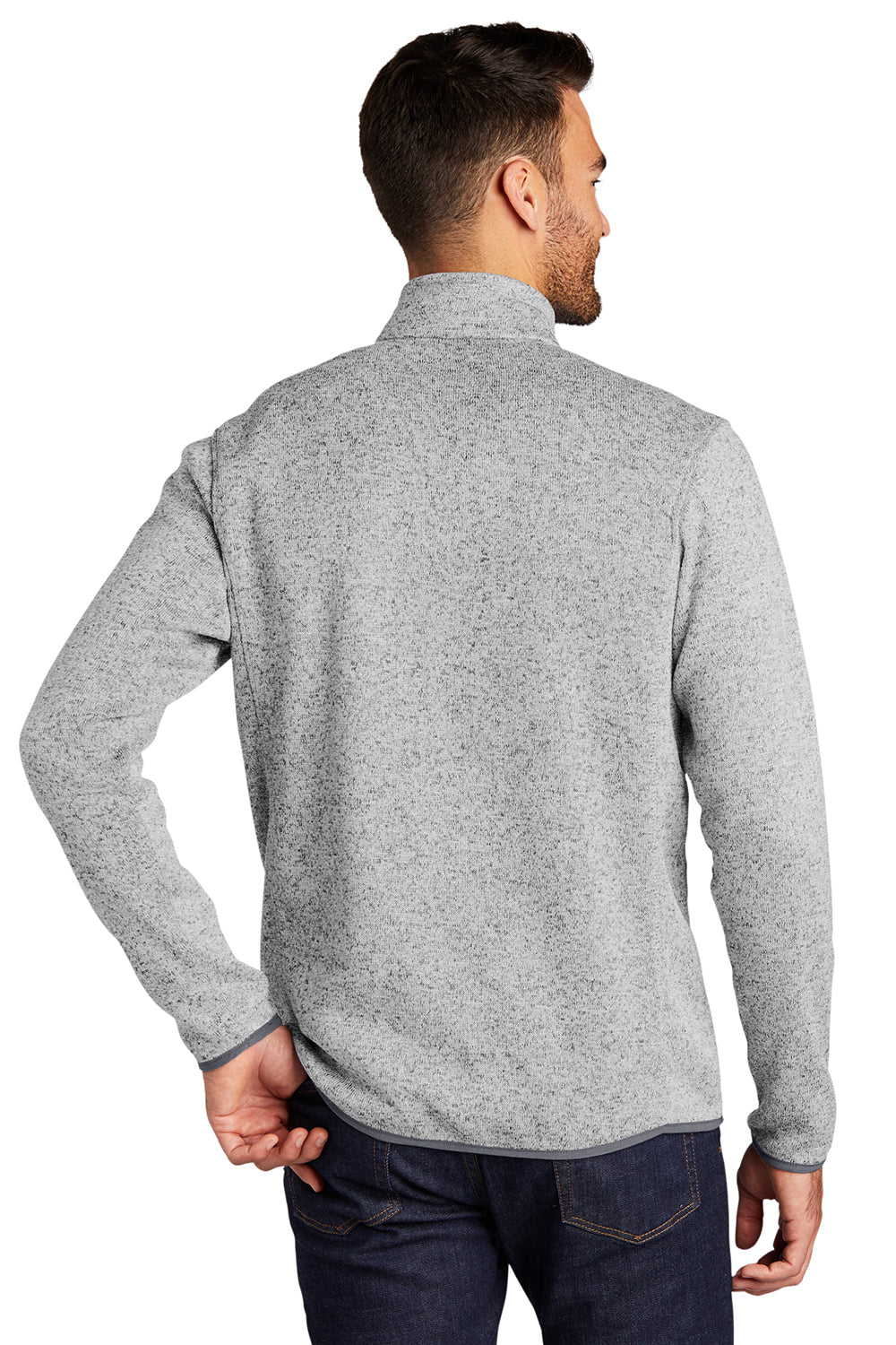 Port Authority F232 Mens Full Zip Sweater Fleece Jacket Heather Grey Model Back