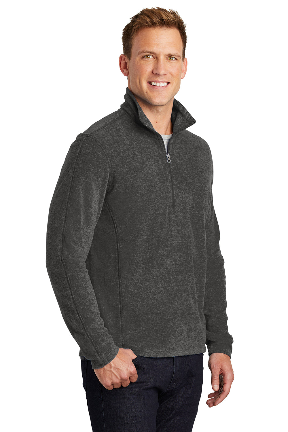 Port Authority F234 Mens Heather Pill Resistant Microfleece 1/4 Zip Sweatshirt Heather Charcoal Black Model 3q