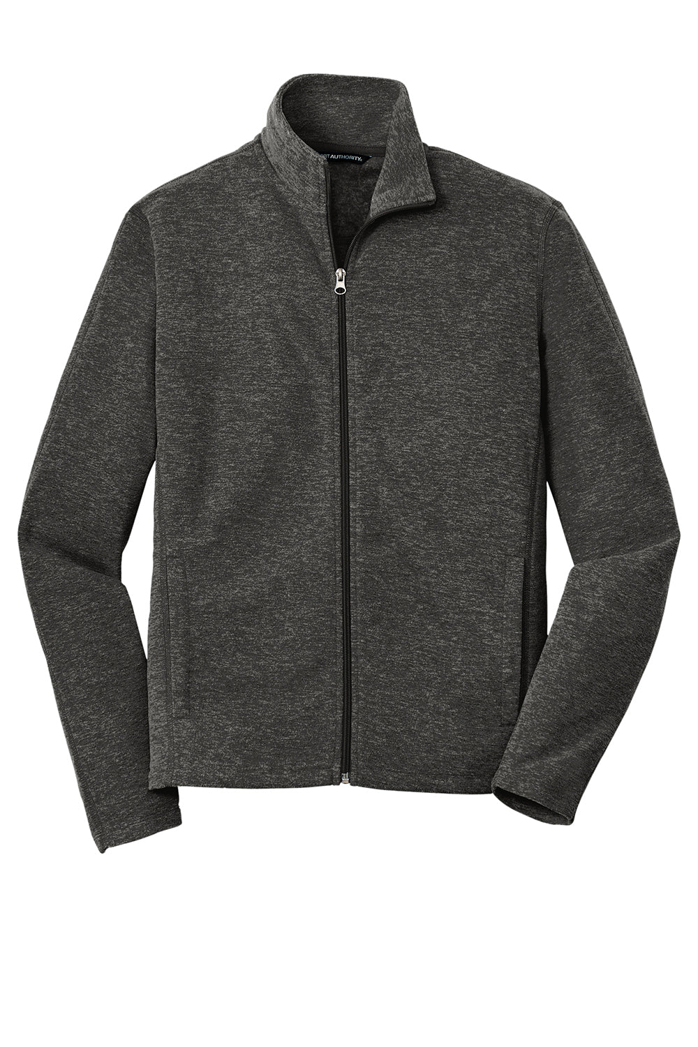 Port Authority F235 Mens Heather Pill Resistant Microfleece Full Zip Sweatshirt Heather Charcoal Black Flat Front