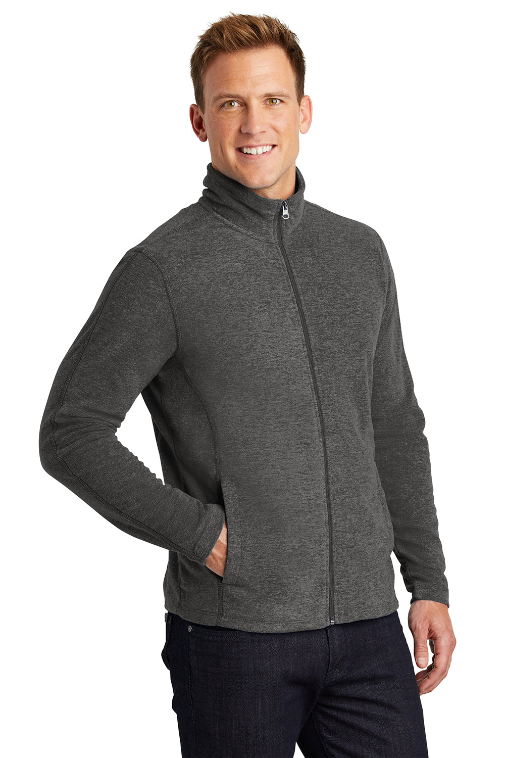 Port Authority F235 Mens Heather Pill Resistant Microfleece Full Zip Sweatshirt Heather Charcoal Black Model 3q