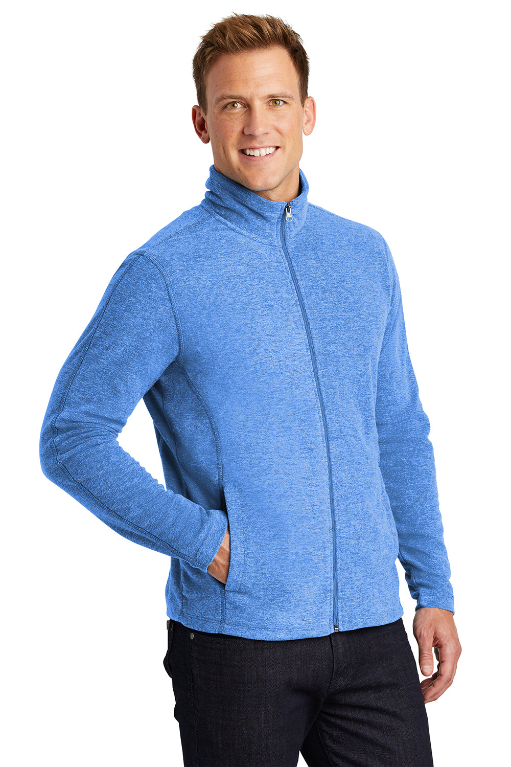 Port Authority F235 Mens Heather Pill Resistant Microfleece Full Zip Sweatshirt Heather Light Royal Blue Model 3q