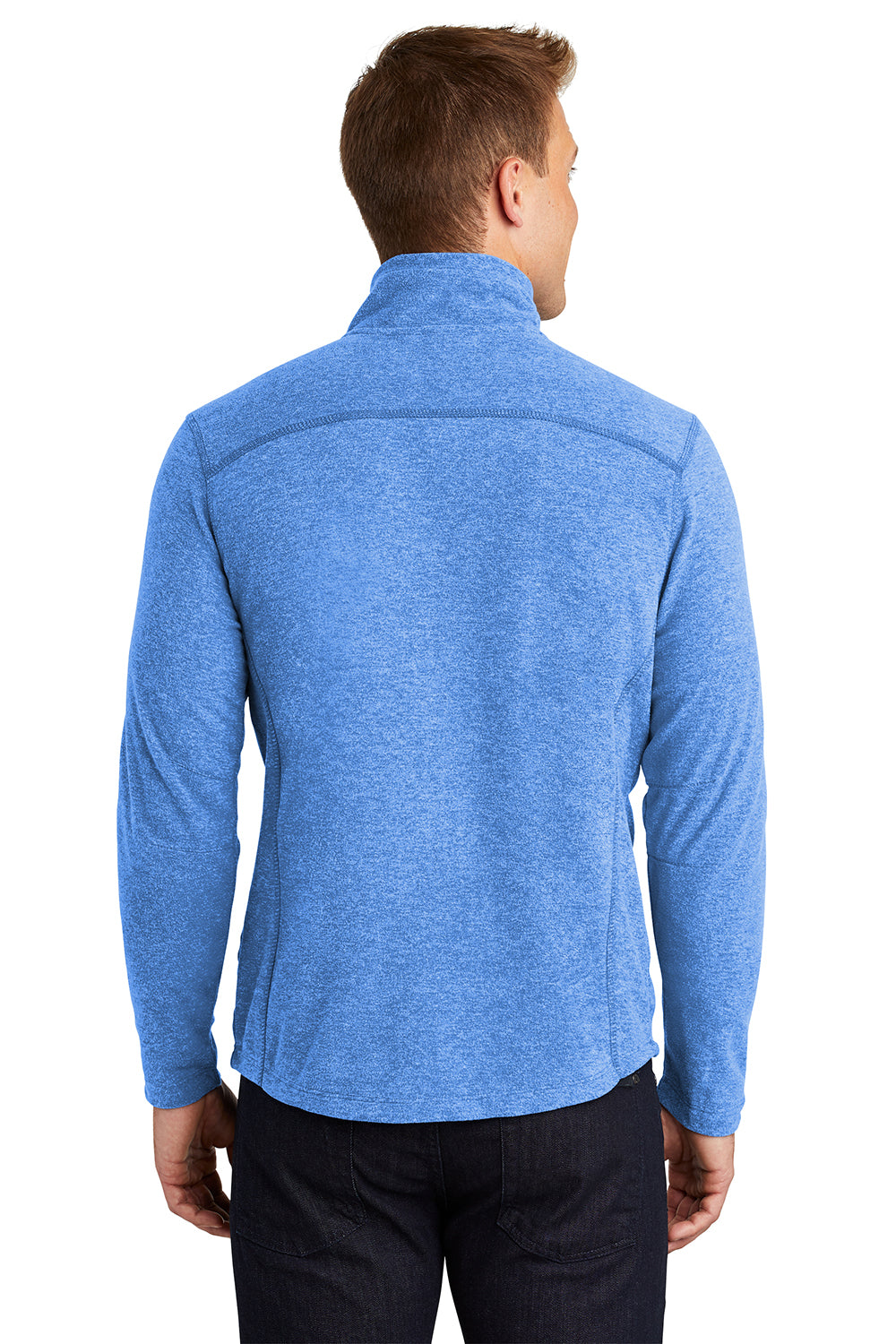 Port Authority F235 Mens Heather Pill Resistant Microfleece Full Zip Sweatshirt Heather Light Royal Blue Model Back