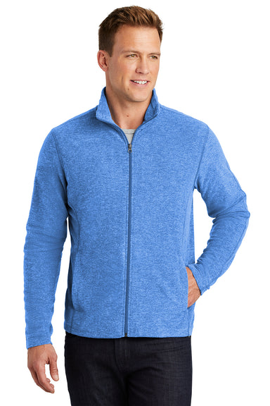 Port Authority F235 Mens Heather Pill Resistant Microfleece Full Zip Sweatshirt Heather Light Royal Blue Model Front