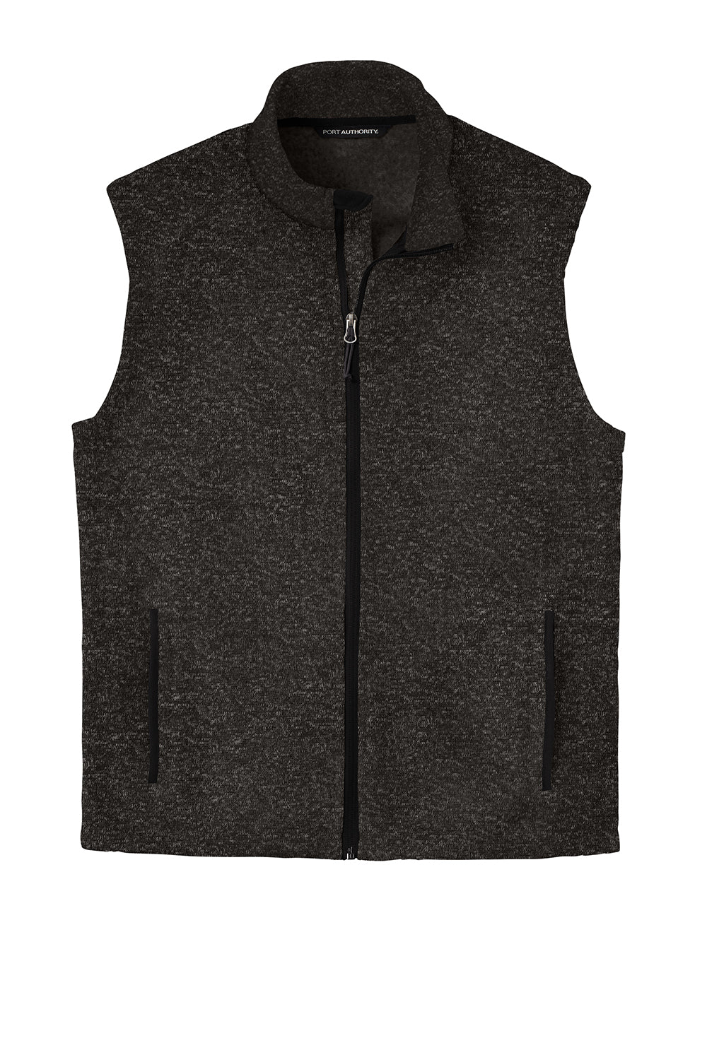 Port Authority F236 Mens Sweater Fleece Full Zip Vest Heather Black Flat Front