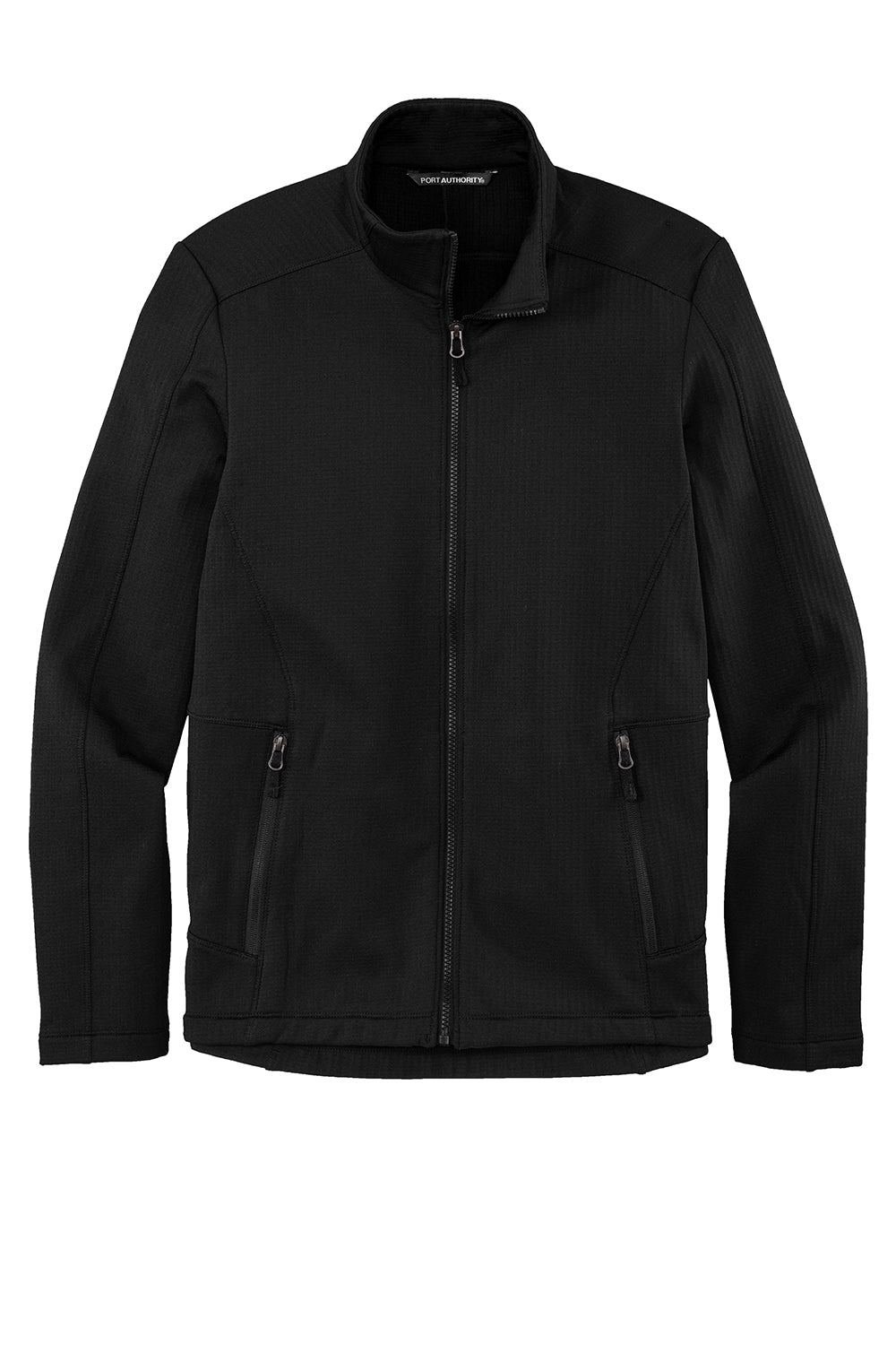 Port Authority F239 Mens Grid Fleece Full Zip Jacket Deep Black Flat Front