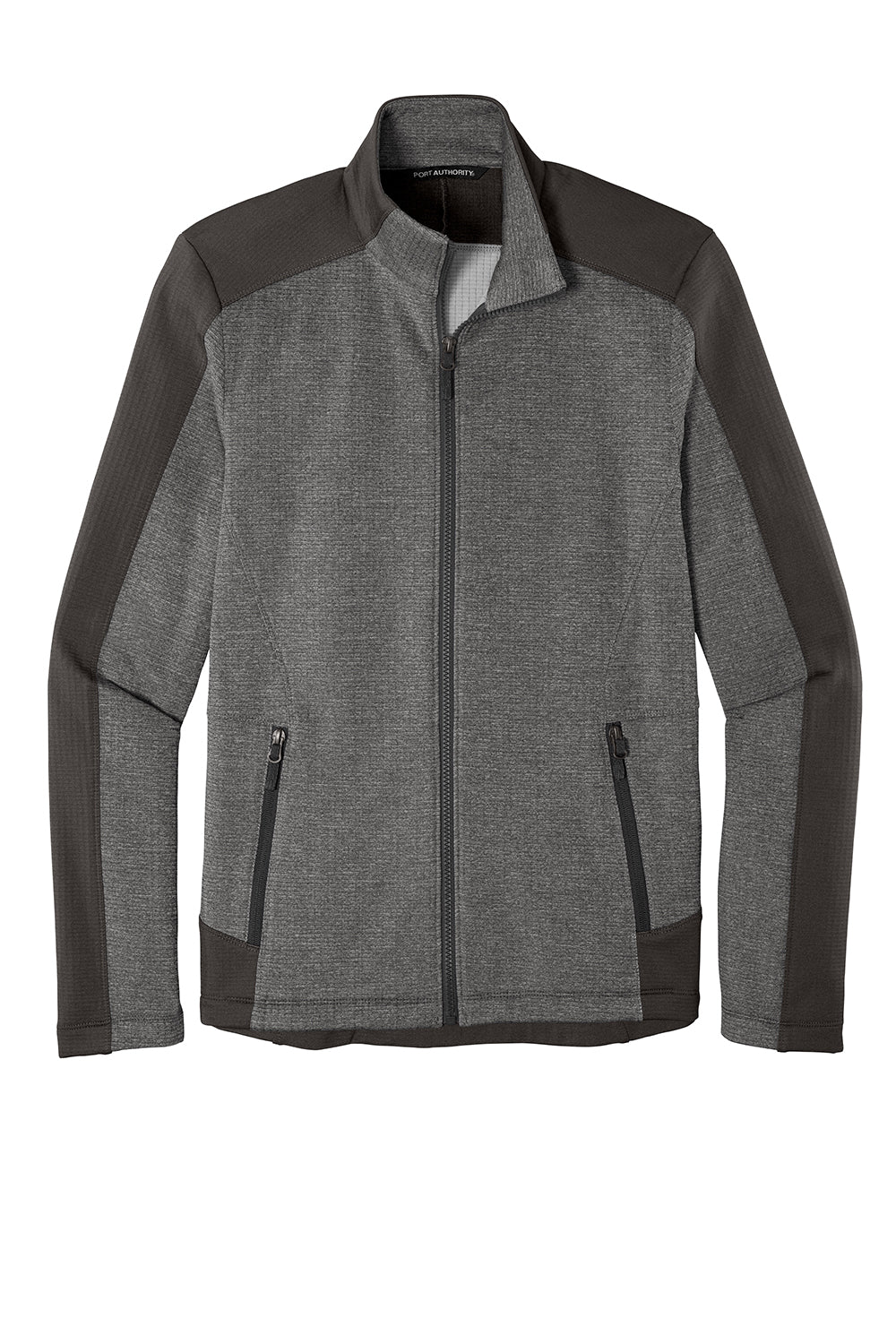 Port Authority F239 Mens Grid Fleece Full Zip Jacket Heather Smoke Grey/Smoke Grey Flat Front