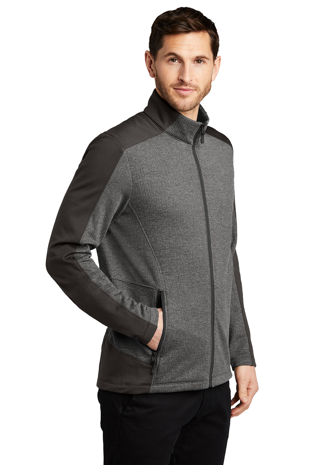 Port Authority F239 Mens Grid Fleece Full Zip Jacket Heather Smoke Grey/Smoke Grey Model 3q