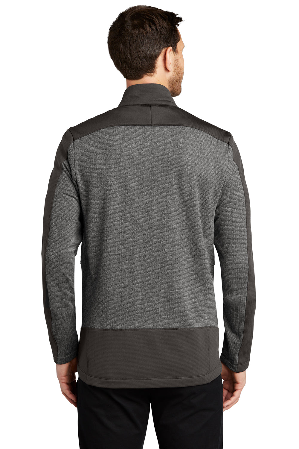 Port Authority F239 Mens Grid Fleece Full Zip Jacket Heather Smoke Grey/Smoke Grey Model Back