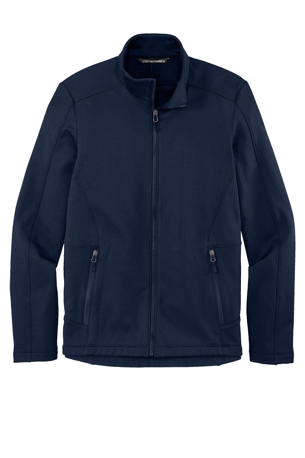 Port Authority F239 Mens Grid Fleece Full Zip Jacket River Navy Blue Flat Front