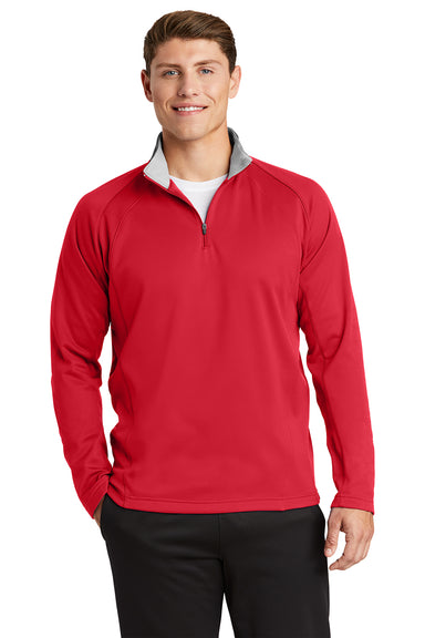 Sport-Tek F243 Mens Sport-Wick Moisture Wicking Fleece 1/4 Zip Sweatshirt Deep Red/Silver Grey Model Front