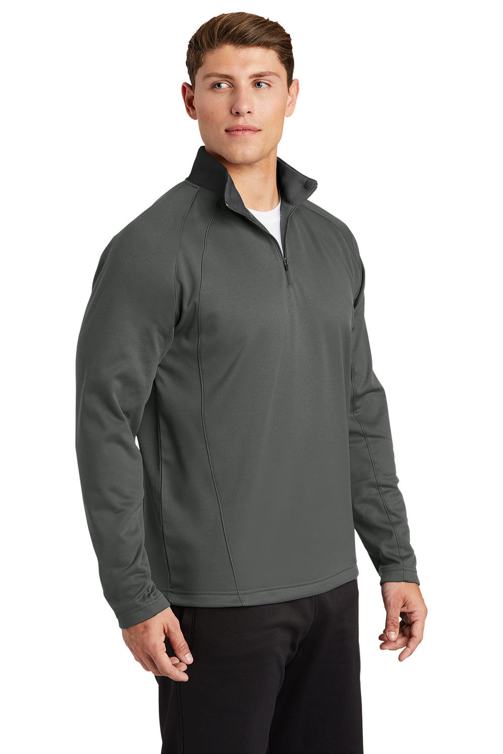 Sport-Tek F243 Mens Sport-Wick Moisture Wicking Fleece 1/4 Zip Sweatshirt Dark Smoke Grey/Black Model 3q