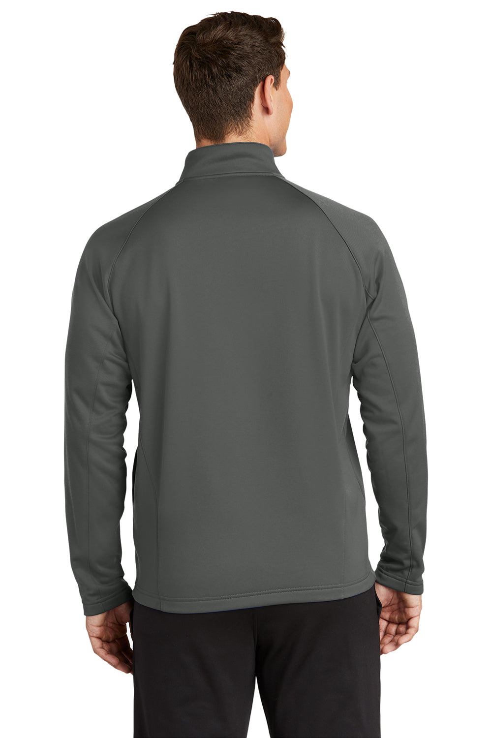 Sport-Tek F243 Mens Sport-Wick Moisture Wicking Fleece 1/4 Zip Sweatshirt Dark Smoke Grey/Black Model Back