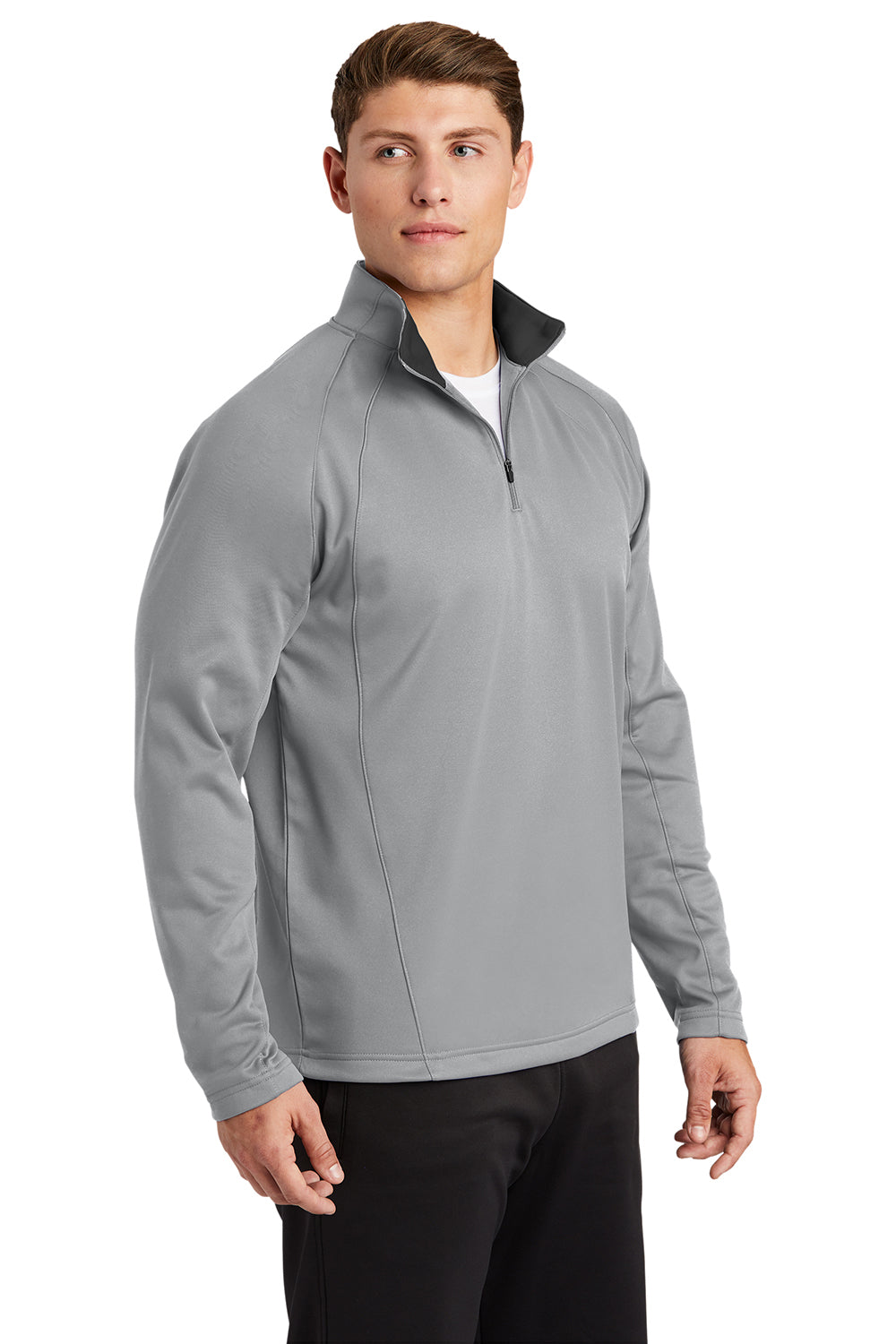 Sport-Tek F243 Mens Sport-Wick Moisture Wicking Fleece 1/4 Zip Sweatshirt Silver Grey/Black Model 3q